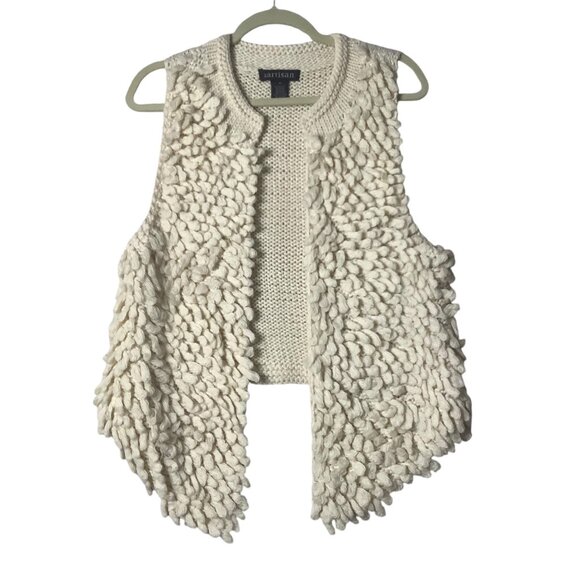 Chunky Concert Knit Sweater Vest Artisan Cream Wool Blend Women Size Medium - Picture 1 of 8